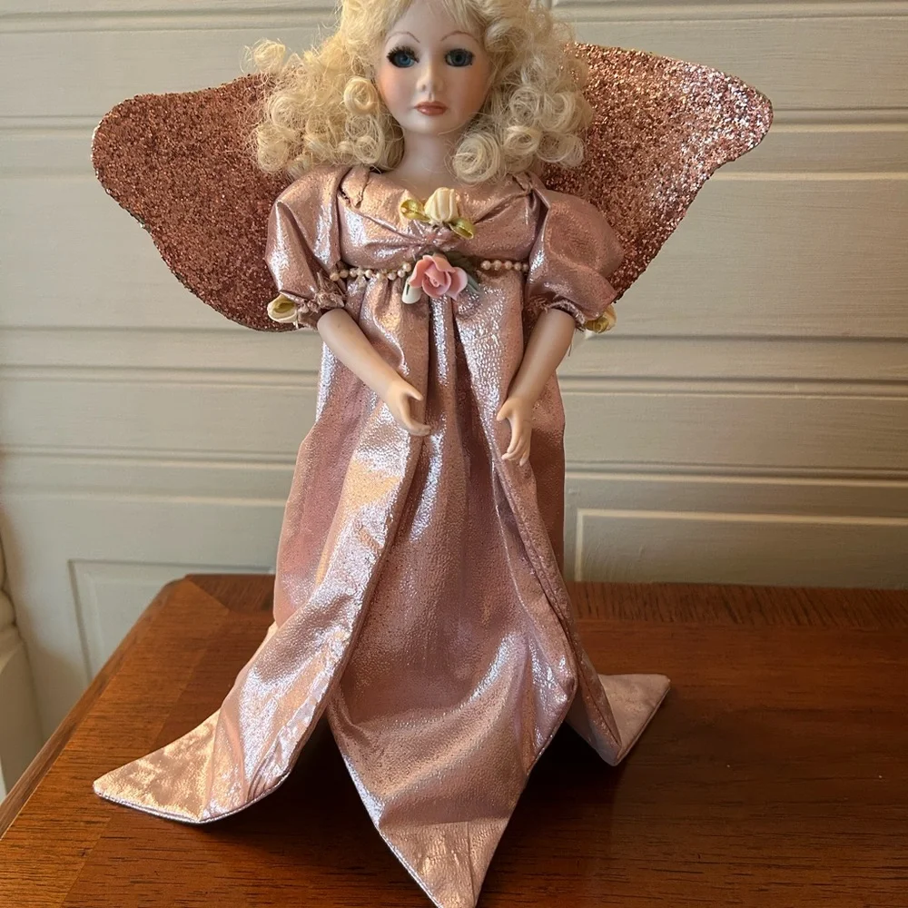 Hand Crafted Porcelain Face Angel Doll Table Decor or Tree Topper